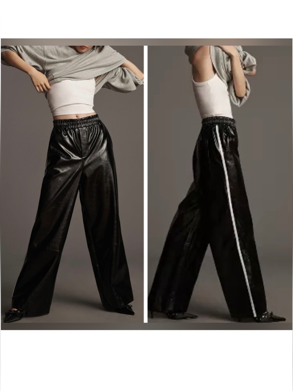 Maeve Anthropologie Faux Leather Track Pants Black White Stripe Wide Leg M